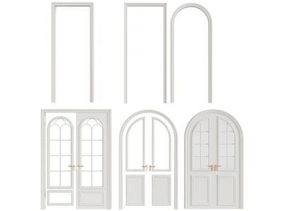 法式奶油风拱形门 平开门 门套 双开门3d模型 法式奶油风拱形门 平开门 门套 双开门