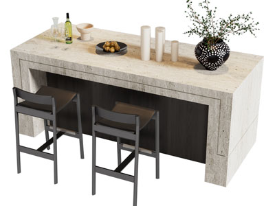 侘寂风吧台吧椅3d模型 侘寂风吧台吧椅