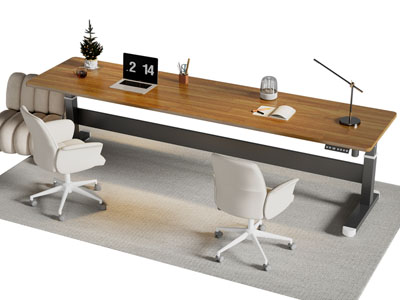 现代加长双人书桌椅组合3d模型 现代加长双人书桌椅组合