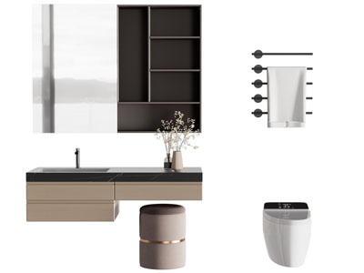 现代洗手台 镜柜 马桶 毛巾架