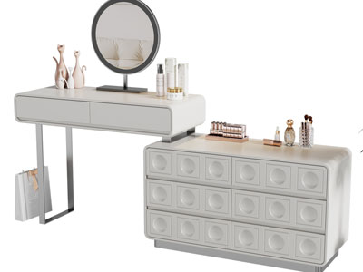 现代奶油风化妆 梳妆台3d模型 现代奶油风化妆 梳妆台