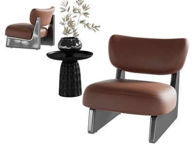 现代单人沙发 边几