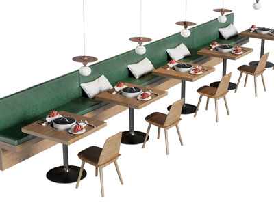 现代饭店餐馆卡座餐桌椅组合3d模型 现代饭店餐馆卡座餐桌椅组合
