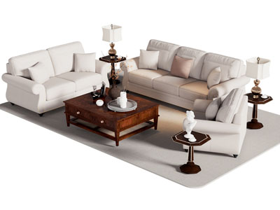 美式多人 双人 单人沙发和茶几组合
