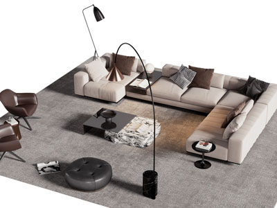 现代转角多人沙发 休闲椅子和茶几组合