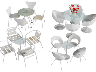 现代商务休闲餐桌椅组合3d模型 现代商务休闲餐桌椅组合