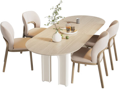 侘寂风椭圆形餐桌椅组合3d模型 侘寂风椭圆形餐桌椅组合