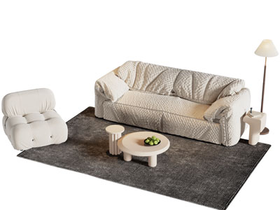 侘寂风奶油风双人 单人沙发和茶几组合