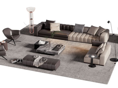 现代多人 单人沙发和茶几组合