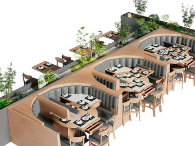 现代饭店餐馆卡座餐桌椅组合3d模型 现代饭店餐馆卡座餐桌椅组合