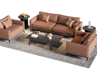 现代中古风双人 单人沙发和茶几组合