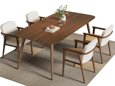 北欧实木长方形餐桌椅组合3d模型 北欧实木长方形餐桌椅组合