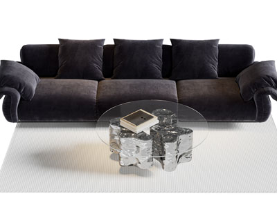 现代黑色布艺多人沙发 茶几组合
