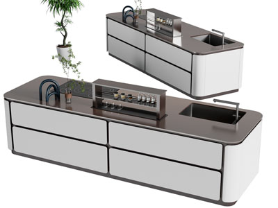 现代厨房中岛台 吧台3d模型 现代厨房中岛台 吧台