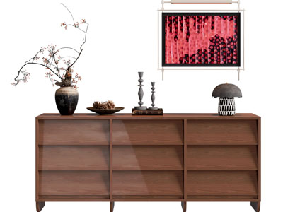 侘寂风中古玄关柜 边柜3d模型 侘寂风中古玄关柜 边柜