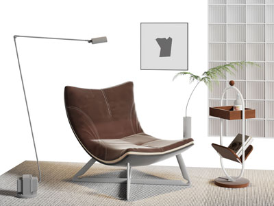 现代休闲椅子 边几 落地灯