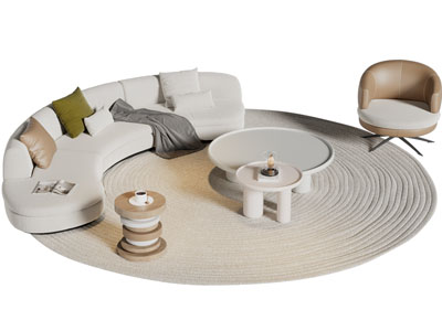 现代弧形多人沙发 休闲椅子和茶几组合