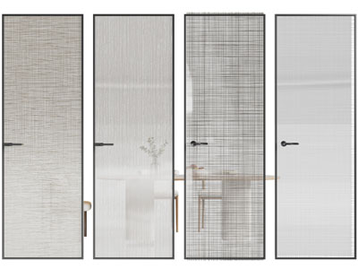 现代夹丝玻璃房门 平开门3d模型 现代夹丝玻璃房门 平开门