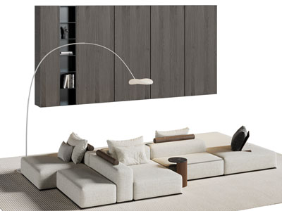 现代双向多人沙发 墙面置物架3d模型 现代双向多人沙发 墙面置物架