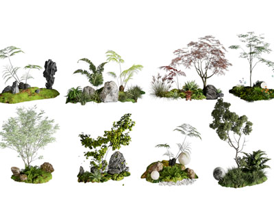 新中式石头 花草植物景观园艺小品