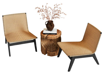 侘寂风竹编休闲椅子 边几