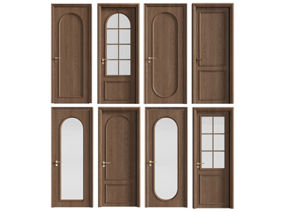 法式中古风实木房门 玻璃门 平开门3d模型 法式中古风实木房门 玻璃门 平开门