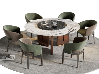 现代圆形餐桌椅组合3d模型 现代圆形餐桌椅组合