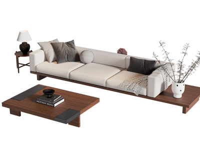 侘寂风多人布艺沙发和茶几组合