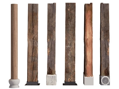 新中式方形古旧方形柱子 木柱子3d模型 新中式方形古旧方形柱子 木柱子