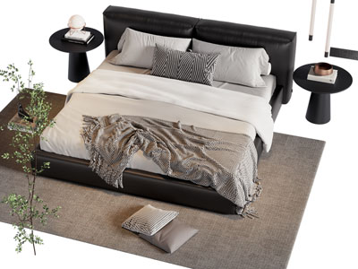 现代双人床 床边几