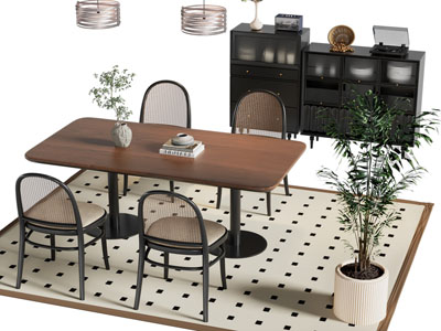 法式中古风餐桌椅组合 餐边柜3d模型 法式中古风餐桌椅组合 餐边柜