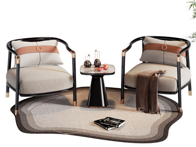 新中式休闲椅子 扶手椅子 边几