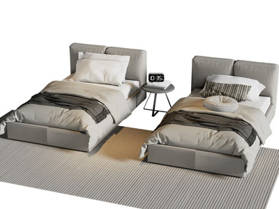 现代酒店双人床 边几