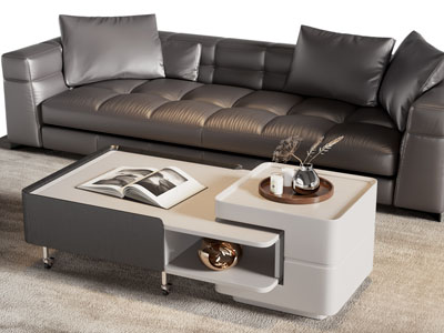 现代皮质多人沙发和茶几组合