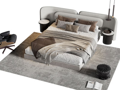 现代双人床 床头柜