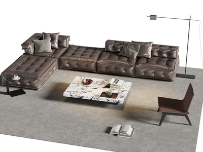 现代皮质转角多人沙发 休闲椅子和茶几组合