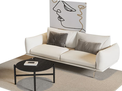 现代奶油风双人床 茶几