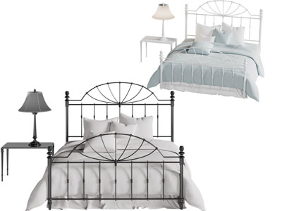 法式铁艺双人床 床头几