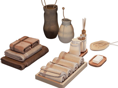 侘寂风毛巾卷 香皂 花瓶花卉 卫浴小件