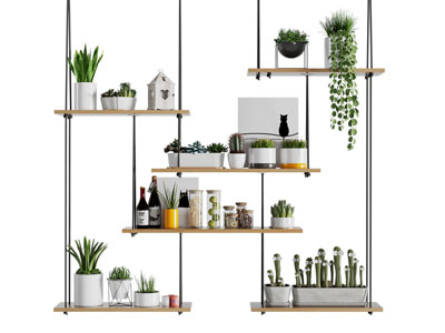 现代吊架花盆盆景盆栽植物 摆件组合3d模型 现代吊架花盆盆景盆栽植物 摆件组合