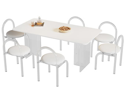 现代奶油风长方形餐桌椅组合3d模型 现代奶油风长方形餐桌椅组合