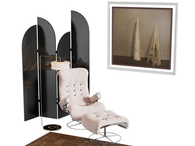 现代休闲椅子 脚踏 屏风