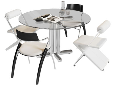 现代圆形玻璃餐桌椅组合3d模型 现代圆形玻璃餐桌椅组合