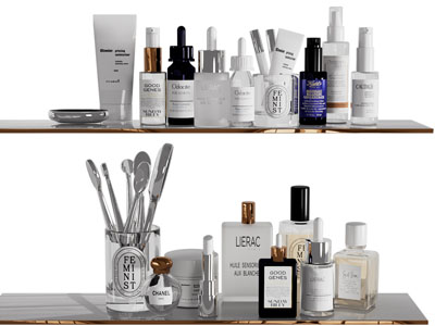 现代护肤品 化妆品 摆件组合3d模型 现代护肤品 化妆品 摆件组合