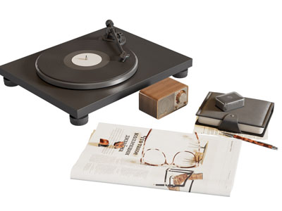 现代唱片机 笔记本 杂志摆件组合3d模型 现代唱片机 笔记本 杂志摆件组合