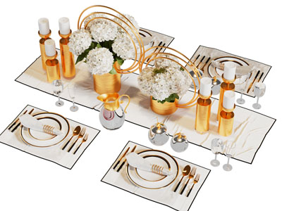 现代轻奢碗碟刀叉 烛台 花瓶餐具组合