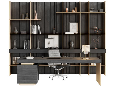 现代轻奢书桌椅组合3d模型 现代轻奢书桌椅组合