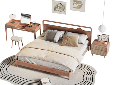 北欧中古风双人床 床头柜