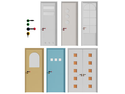现代木门 房门 平开门 双开门 门拉手3d模型 现代木门 房门 平开门 双开门 门拉手
