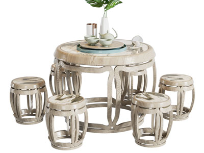 新中式圆形茶桌 鼓凳组合3d模型 新中式圆形茶桌 鼓凳组合